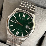 Citizen Tsuyosa NJ0150-81X Men's Automatic Watch – Green Dial with Silver Steel Strap