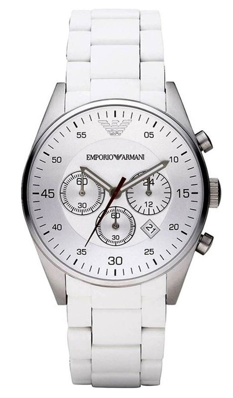 Emporio Armani Sport Chronograph White Dial White Silicone Strap Watch For Men - AR5859