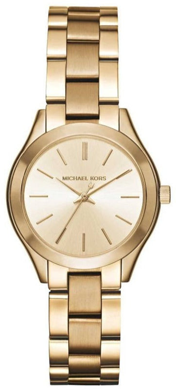 Michael Kors Mini Runway Slim Gold Dial Gold Steel Strap Watch for Women - MK3512