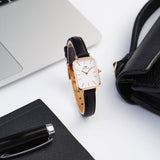 Daniel Wellington DW00100434 Quadro Women's Watch – White Dial & Black Leather Strap