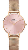 Daniel Wellington Petite Melrose Pink Dial Rose Gold Mesh Strap Watch For Women - DW00100367