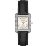 Michael Kors Emery Three Hand Silver Dial Black Leather Strap Watch For Women - MK4696