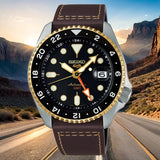 Seiko 5 Sports SSK036K1 SKX GMT Automatic Men's Watch – Mocha Black Dial & Brown Leather Strap