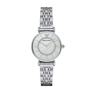 Emporio Armani Gianni T-Bar Mother of Pearl Dial Silver Stainless Steel Watch For Women - AR1908