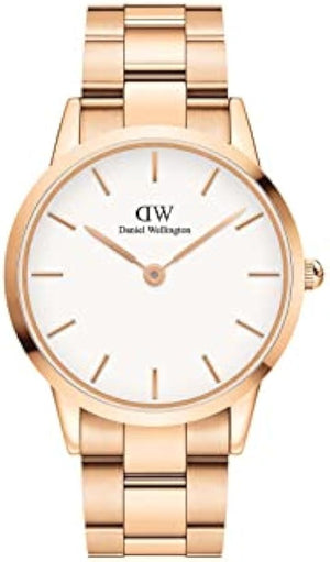 Daniel Wellington Iconic Link White Dial Rose Gold Steel Strap Watch for Women - DW00100213