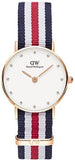 Daniel Wellington DW00100255 Classic Petite Women's Watch – Silver Dial & Three-Tone Nylon Strap