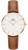Daniel Wellington Petite Durham White Dial Brown Leather Strap Watch For Women - DW00100172