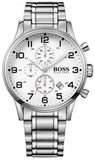 Hugo Boss 1513182 Aeroliner Chronograph Men's Watch – White Dial & Silver Steel Strap