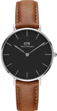 Daniel Wellington DW00100178 Petite Sterling Women’s Watch – Black Dial with Brown Leather Strap