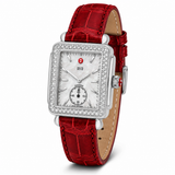 Michele Deco Mother of Pearl Dial Red Leather Strap Watch For Women - MWW06V000007