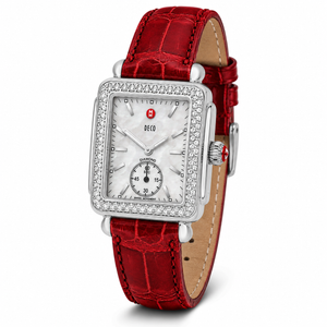 Michele Deco Silver Dial Red Leather Strap Watch For Women - MWW06V000007