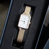 Daniel Wellington Quadro Melrose DW00100431 Women's Watch – White Dial with Gold Mesh Strap