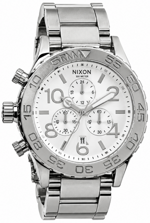 Nixon 42-20 Chrono Silver Dial Silver Steel Strap Watch for Men - A037-945