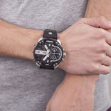 Diesel Mr Daddy Chronograph Black Dial Black Leather Strap Watch For Men - DZ7313