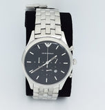 Emporio Armani Chronograph Black Dial Silver Steel Strap Watch For Men - AR11017