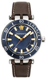 Versace VEZ300121 Greca Sport Analog Men's Watch – Blue Dial & Brown Leather Strap