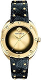 Versace VEBM00318 Shadov Quartz Women's Watch – Gold Dial & Black Leather Strap