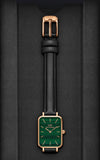 Daniel Wellington Quadro Pressed Sheffield Green Dial Black Leather Strap Watch For Women - DW00100439