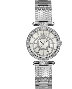 Guess Muse Quartz White Dial Silver Steel Strap Watch For Women - W1008l1