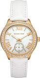 Michael Kors MK4818 Sage Three-Hand Women's Watch – Mother of Pearl White Dial & White Leather Strap