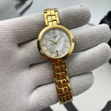 Tissot Flamingo Mother of Pearl White Dial Gold Steel Strap Watch For Women - T094.210.33.111.00