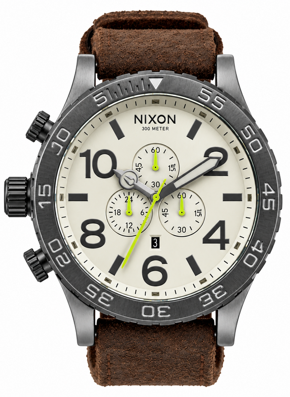 Nixon 51-30 Chronograph Beige Dial Brown Leather Strap Watch for Men - A124-1388