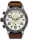 Nixon 51-30 Chronograph Beige Dial Brown Leather Strap Watch for Men - A124-1388