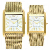 Emporio Armani Super Slim Quartz White DIal Gold Mesh Bracelet Watch For Women - AR2017