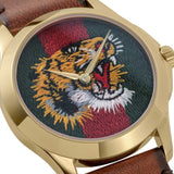 Gucci Le Marche Des Merveilles Red & Green Dial Brown Leather Strap Unisex Watch - YA126497