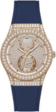 Guess GW0439L4 Multifunction Crystals Women’s Watch – Rose Gold Dial & Blue Rubber Strap