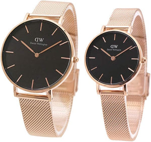 Daniel Wellington Petite Melrose Black Dial Rose Gold Mesh Strap Watch For Women - DW00100303