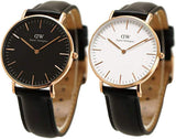 Daniel Wellington Classic Sheffield White Dial Black Leather Strap Watch for Women - DW00100036