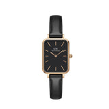 Daniel Wellington Quadro Black Dial Black Leather Strap Watch For Women  - DW00100449