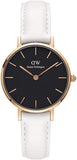 Daniel Wellington DW00100285 Classic Petite Bondi Women’s Watch – Black Dial with White Leather Strap