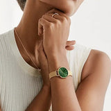Daniel Wellington Petite Emerald Green Dial Gold Mesh Strap Watch For Women - DW00100481