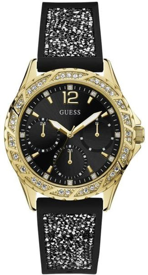 Guess Swirl Quartz Black Dial Black Silicone Strap Watch for Women - W1096L3