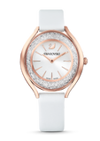 Swarovski 5519453 Crystalline Aura Women's Watch – Silver Dial & White Leather Strap