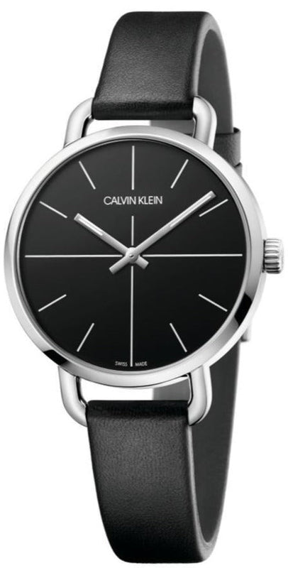 Calvin Klein Even Black Dial Black Leather Strap Watch for Women - K7B231CZ