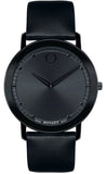 Movado 606884 Sapphire Men's Watch – Black Dial & Black Leather Strap