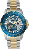Fossil ME3191 FB-01 Automatic Skeleton Men’s Watch – Blue Dial with Two-Tone Stainless Steel Strap