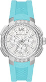 Michael Kors MK7246 Sidney Multifunction Analog Women's Watch – White Dial & Turquoise Silicone Strap