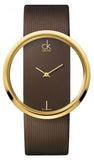 Calvin Klein K9423503 Glam Quartz Women's Watch – Transparent Dial & Brown Leather Strap