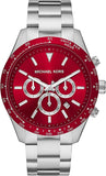 Michael Kors MK8822 Layton Chronograph Quartz Men's Watch – Red Dial & Silver Steel Strap