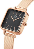 Daniel Wellington Quadro Studio Black Dial Rose Gold Mesh Strap Watch For Women - DW00100518