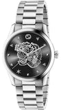 Gucci YA1264125 G-Timeless Diamonds Women's Watch – Black Dial & Silver Steel Bracelet