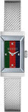 Gucci YA147510 G-Frame Quartz Women's Watch – Green & Red Mother of Pearl Dial with Diamonds & Silver Mesh Bracelet
