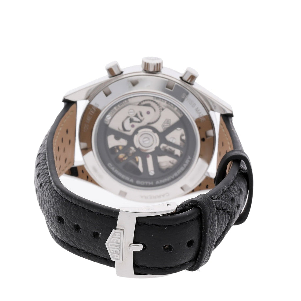 Tag Heuer Carrera Chronograph 60th Anniversary Silver Dial Black Leather Strap Watch for Men - CBK221H.FC8317