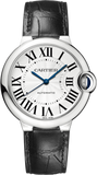 Cartier Ballon Bleu de Cartier Women's Watch WSBB0028 with Silver Dial & Black Leather Strap