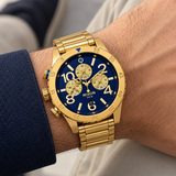 Nixon 48-20 Chrono Blue Dial Gold Steel Strap Watch for Men - A486-1922