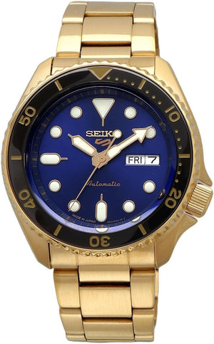 Seiko 5 Sports US Special Edition Automatic Blue Dial Gold Steel Strap Watch For Men - SRPK20